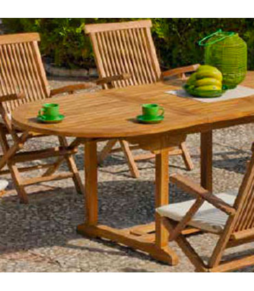Table de jardin ovale en bois avec rallonge 200x90x74cm