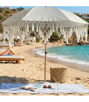 Parasol blanc avec frange 180x180x215cm
