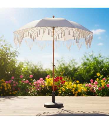 Parasol blanc avec frange 180x180x215cm