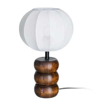 Lampe à poser bois et abat-jour boule tissu blanc 25x25x39.5cm