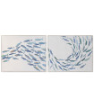 Set de 2 cadres décoratifs toiles banc de poissons 102x3x82cm