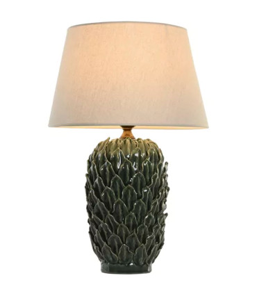 Table Lamp green ceramic and beige linen Lampshade 38x38x71cm