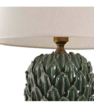 Table Lamp green ceramic and beige linen Lampshade 38x38x71cm