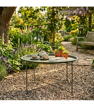 Green round Garden Table metal 75x75x42cm
