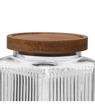 Bocal cuisine carré en verre strié bouchon acacia 980ml