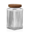 Bocal cuisine carré en verre strié bouchon acacia 980ml