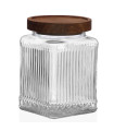 Bocal cuisine carré en verre strié bouchon acacia 730ml