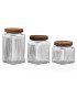 Bocal cuisine carré en verre strié bouchon acacia 520ml