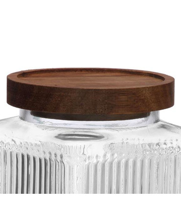 Bocal cuisine carré en verre strié bouchon acacia 520ml