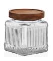 Bocal cuisine carré en verre strié bouchon acacia 520ml