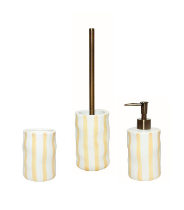 Toothbrush holder yellow and white ceramic 8x8x11cm