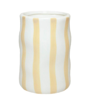 Toothbrush holder yellow and white ceramic 8x8x11cm