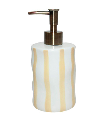 Distributeur de savon en céramique rayures jaune et blanc 8x8x17cm