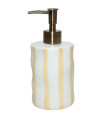 Distributeur de savon en céramique rayures jaune et blanc 8x8x17cm