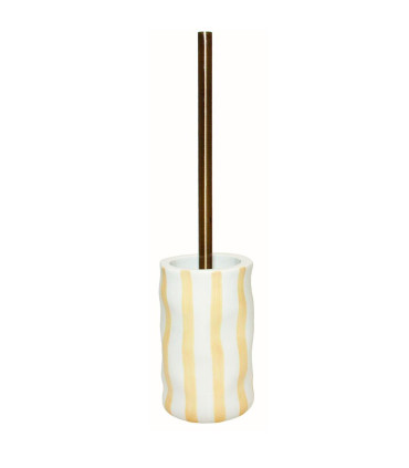 Brosse WC en céramique rayures jaune et blanc 10.5x10.5x44cm