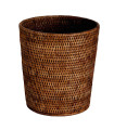Poubelle ronde en rotin tressé marron foncé 27x27x30cm