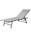 Bain de soleil aluminium et toile grise avec oreiller 185x55x32cm
