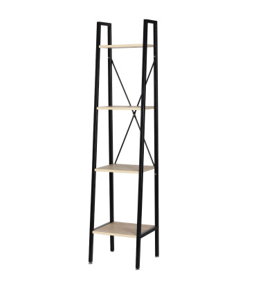 Wood and black metal Shelf 34x32x148cm