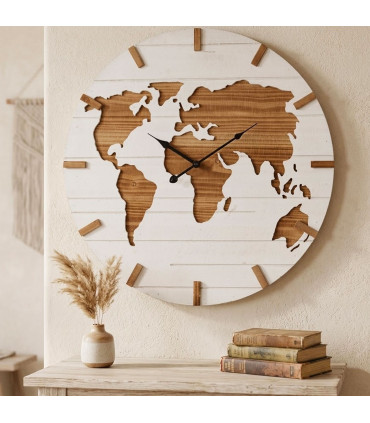 Grande horloge murale en bois monde 60x60x4cm