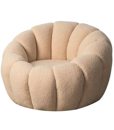 Fauteuil design rond en tissu beige 92x89x61cm
