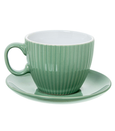 Set de 6 tasses céramique verte avec support métal blanc 207ml