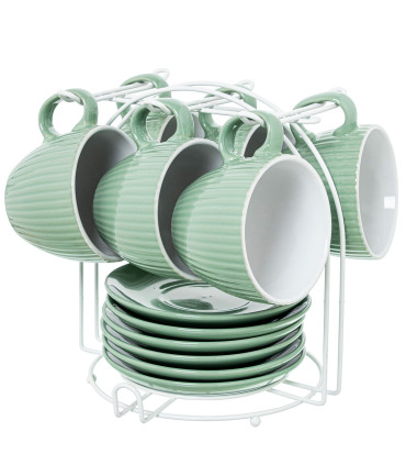 Set de 6 tasses céramique verte avec support métal blanc 207ml
