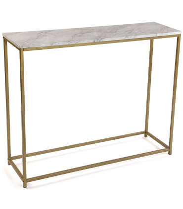 Console 2 plateaux effet bois et métal noir 106x35x81cm