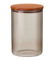 Bocal cuisine en verre strié fumé avec bouchon acacia 1300ml