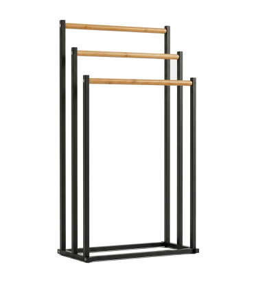 Black metal and bamboo towel holder 45x23x85cm