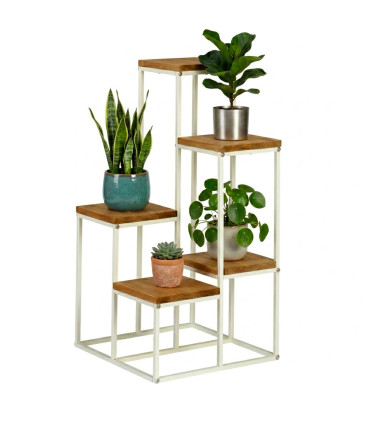 Plant Pot Stand white and wood 34x34x67cm