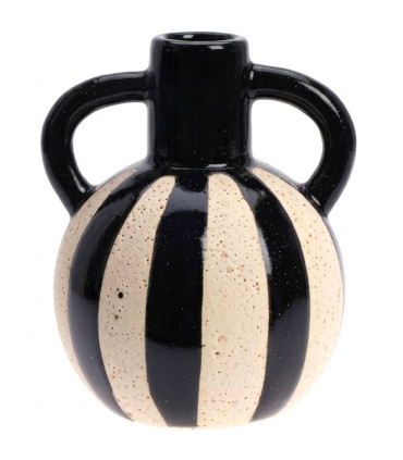 Set de 2 vases en céramique terracotta, beige et noir 15.5x12.5cm