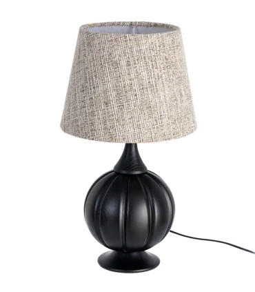Table Lamp black wood and beige lampshade 24x24x47.5cm