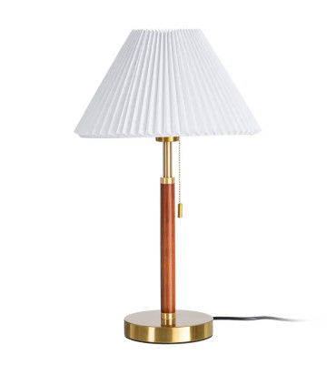 Lampe à poser à tirette bois de frêne et abat-jour plissé blanc 31x31x50cm
