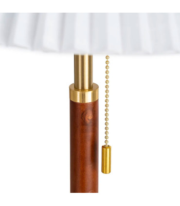 Lampe à poser à tirette bois de frêne et abat-jour plissé blanc 31x31x50cm