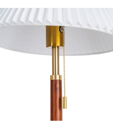 Lampe à poser à tirette bois de frêne et abat-jour plissé blanc 31x31x50cm