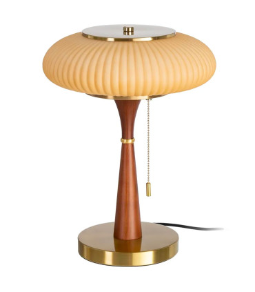 Table Lamp wood, gold metal and white lampshade 31x31x50cm