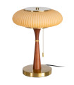 Lampe à poser à tirette bois de frêne et abat-jour verre 30x30x40cm