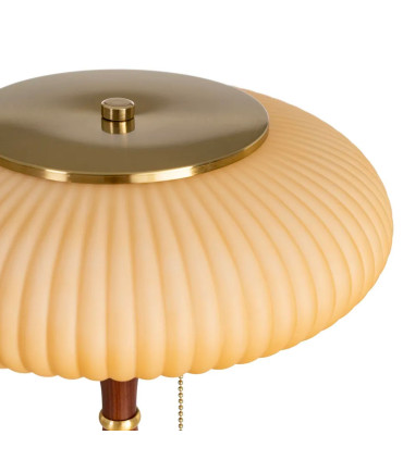Table Lamp wood, gold metal and white lampshade 31x31x50cm