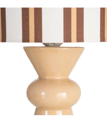 Lampe à poser céramique beige et abat-jour rayé marron 18x18x43cm