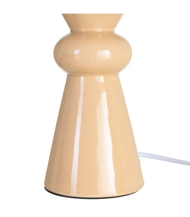 Lampe à poser céramique beige et abat-jour rayé marron 18x18x43cm