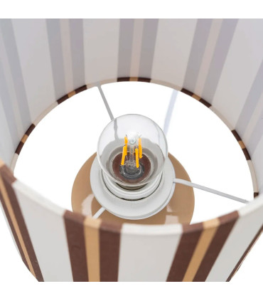 Lampe à poser céramique beige et abat-jour rayé marron 18x18x43cm