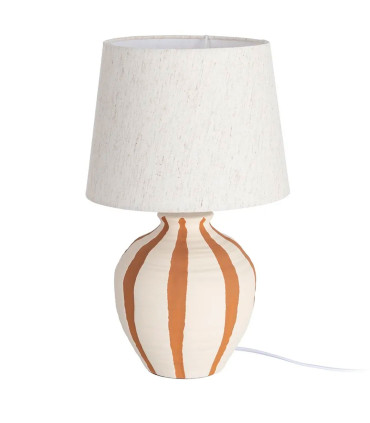 Lampe à poser céramique blanche rayures terracotta 25x25x41cm