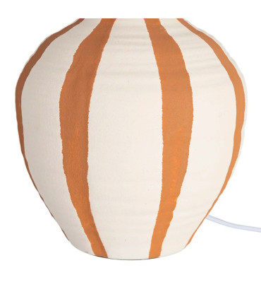 Lampe à poser céramique blanche rayures terracotta 25x25x41cm