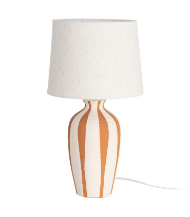 Lampe à poser céramique blanche rayures terracotta 30x30x55.5cm
