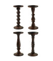 Set of 4 Candle Holders mangowood 9x9x20cm