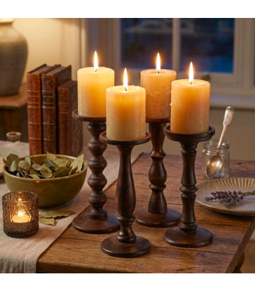 Set of 2 Candle Holders mangowood 10x10x23cm