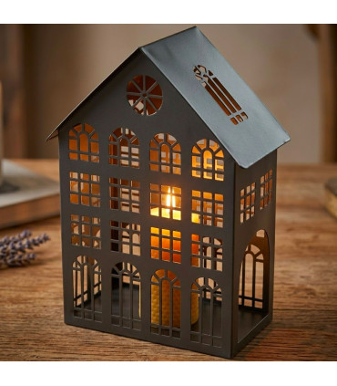 Lanterne métal maison 19.5x13x32cm
