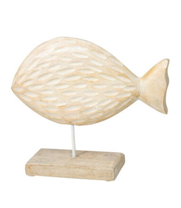 Statuette poisson en bois de mangue blanchi 15x7x22cm