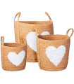 Set de 3 paniers ronds tressés coeurs 37x35x30cm