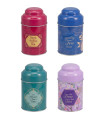 Set de 4 jolies boîtes à thé en métal multicolores 7.5x7.5x13.5cm